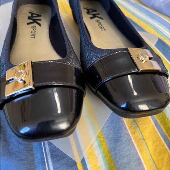 Anne Klein Sport Blue Flats with Gold Buckle - Picture 3 of 11